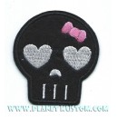 Patch ecusson little skull black girly kiki rose oeil coeur gris