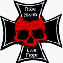 Patch ecusson red skull ride hard live free iron cross