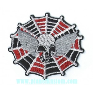 Patch ecusson skull  tete de mort aillée toile d'araignée 