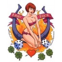 Sticker pinup sexy lady luck flame fer a cheval dès trefles coeur CD885