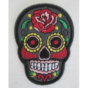 Patch ecusson skull dia de la muerte kaki day of dead sugar skull