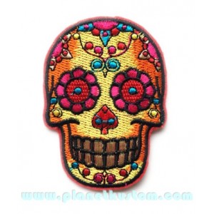 Patch ecusson skull dia de la muerte multicolor day of dead sugar skull