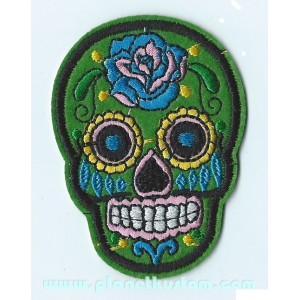 Patch ecusson skull dia de la muerte vert day of dead sugar skull