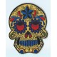 Patch ecusson skull dia de la muerte day of dead jaune croix fleurs