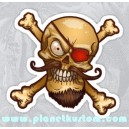 Sticker mustached pirate red eye patch moustache barbe tete de mort skull 35
