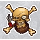 Sticker bearded pirate smoking pipe barbe tete de mort skull 36
