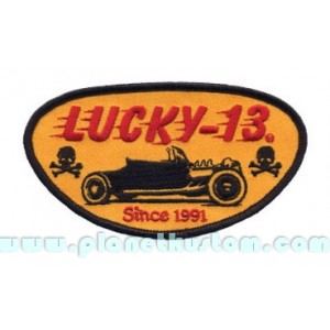 Patch Lucky 13 thirteen hot rod since 1991 skull bones yellow