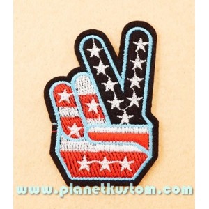 Patch ecusson hand fingers V signe victoire paix salut bikers USA flag