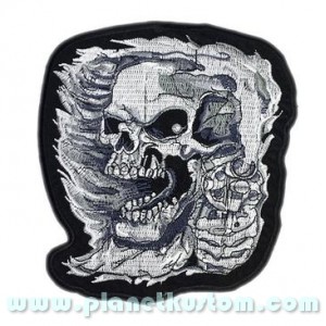 Patch ecusson skull gun flame biker tete de mort