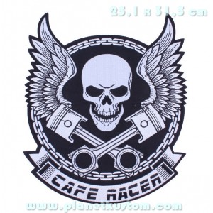 Patch ecusson skull cafe racer biker tete de mort wings ailes grand