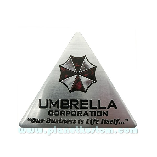 Sticker umbrella corporation logo used triangle fond alu brossé badge 3d  métal