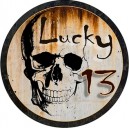 Sticker lucky 13 skull rusty tete de mort rouille used rats