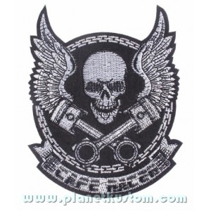 Patch ecusson skull cafe racer biker tete de mort wings ailes moyen