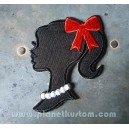 Patch ecusson thermocollant girly pinup girl ombre noir kiki rouge