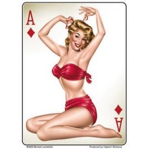 Sticker pinup retro ace of diamonds card AD562