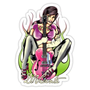 Sticker pin up sexy rock'n'roll guitare d.Vicente 29