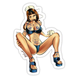 Sticker pin up marine tattoo girl playing card d.Vicente 30