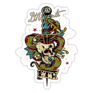 Sticker skull  & snake poignard 8 ball eye F.T.W d.Vicente 35