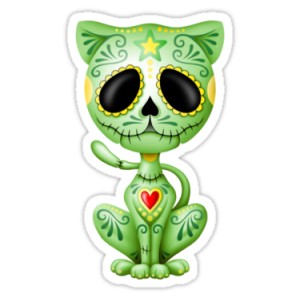 Sticker green zombie sugar kitten cat dia de los muertos 18