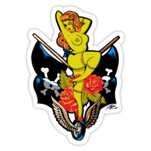 Sticker pinup zombie girl pirate flag roses Zombie girl 3