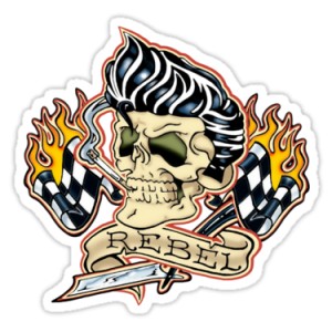 Sticker rockabilly rebel racing skull 10
