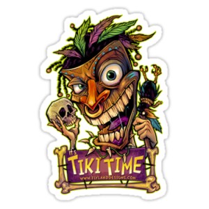 Sticker tiki time skull voodoo bones tiki 1