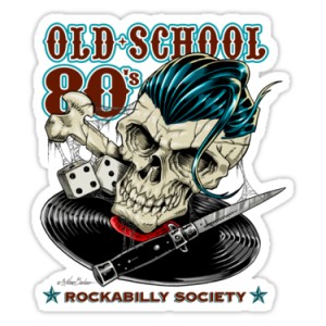 Sticker old shool 80s rockabilly society vinyl dices bones skull 15