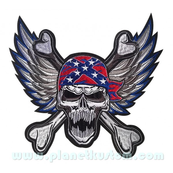 Écusson Thermo-collant Respect Biker - Tête De Mort Motard USA - 9,5 Cm